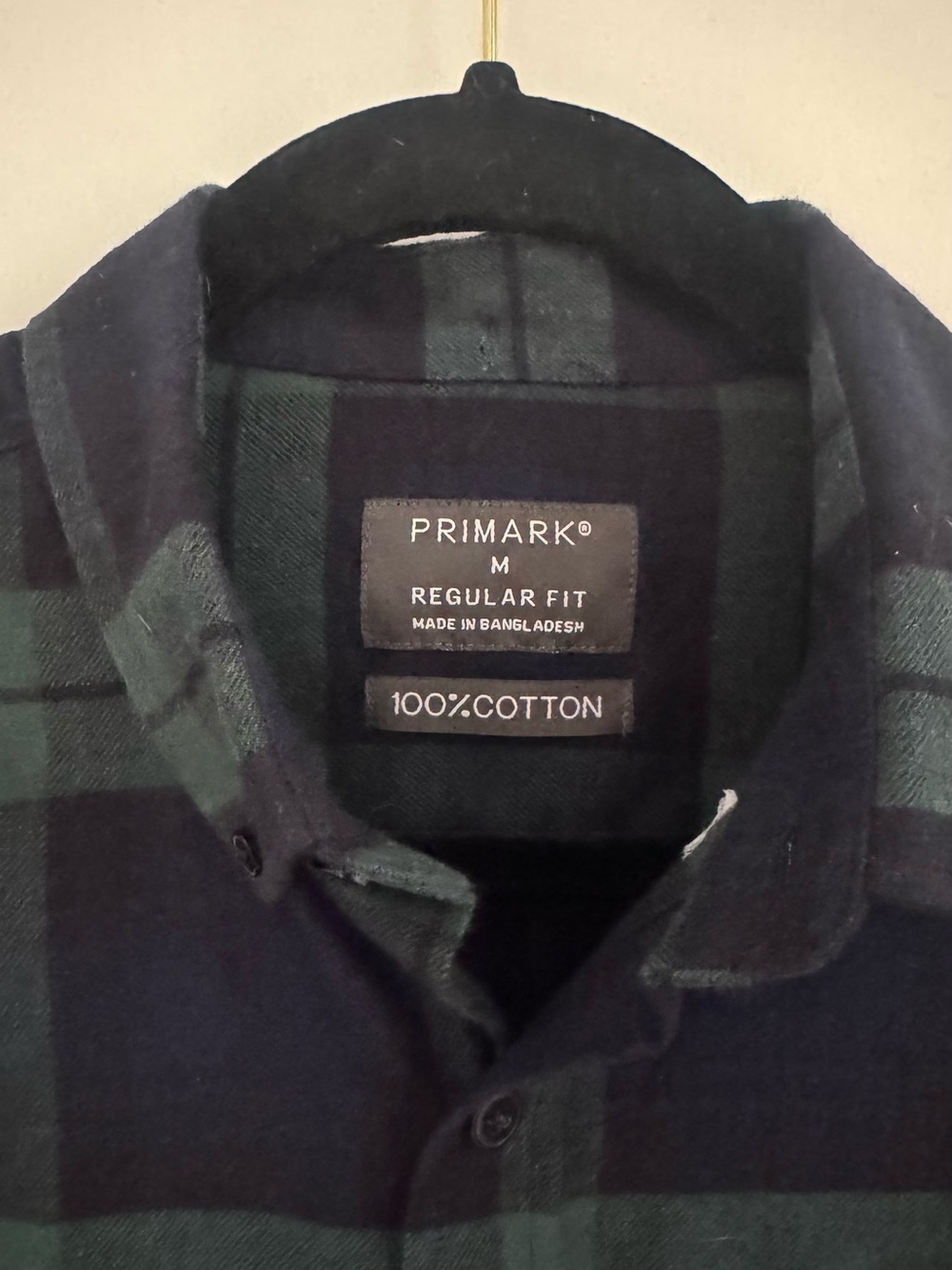 Primark Men’s Regular Fit Flannel Button Down Shirt - Green & Navy Plaid (M) - Picture 5 of 8